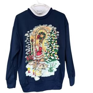 Vintage NutCracker Sweatshirt Womens Medium Blue Christmas Graphic Made USA 90s